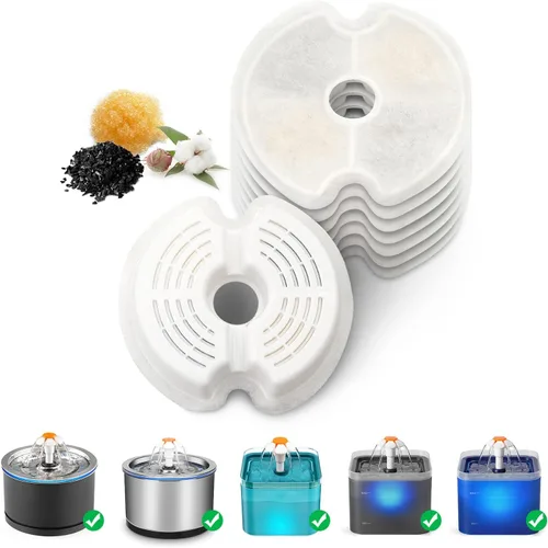 Vista 9 de Filtros de fuente de agua para gatos, 8 paquetes de filtros de carbono de repuesto para fuente automática de mascotas, fuente de agua de acero