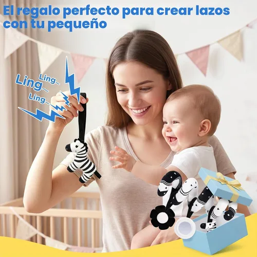 Vista 8 de URMYWO Juguetes de asiento de coche en espiral para bebés de 0 a 6 meses Blanco y negro