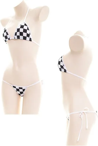 Vista 2 de Lencería de las mujeres estilo japonés lindo micro bikini Lolita mosaico japonés anime sujetador y panty conjunto Cosplay tanga bikini