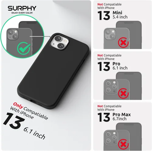 Vista 2 de SURPHY Funda magnética diseñada para iPhone 13, compatible con MagSafe (6.1 pulgadas, versión 2021), funda de silicona líquida con forro de Negro