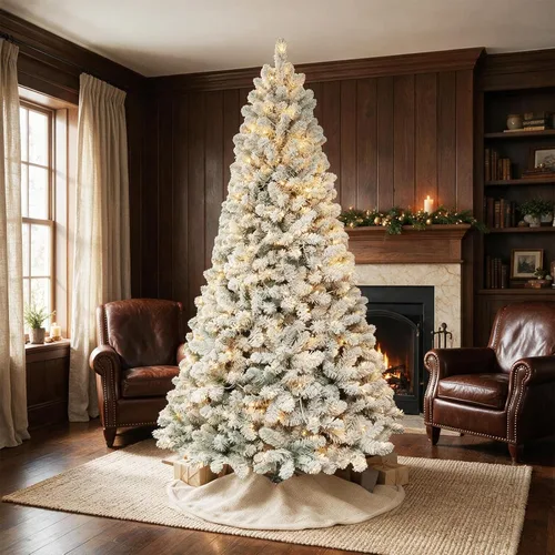 Vista 8 de Hykolity Árbol de Navidad flocado de nieve preiluminado de 6 pies con 200 Blanco cálido flocado