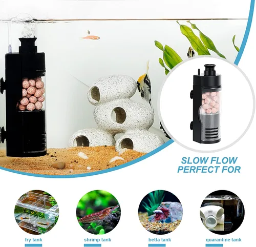 Vista 3 de hygger Filtro de esponja bio para acuario pequeño con bolas de cerámica, filtro de tanque de peces de 2 a 5 galones para cría de camarones betta