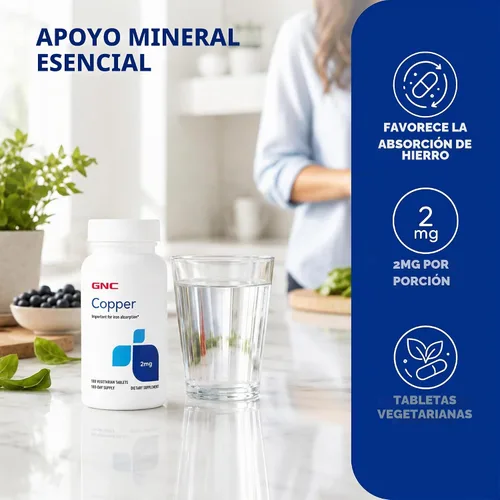 Vista 3 de GNC Cobre 2 mg, importante para la absorción de hierro, 100