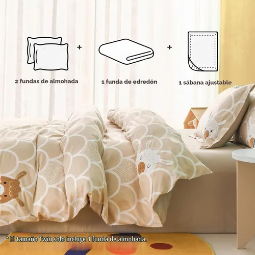 Vista 6 de Simple&Opulence Funda de edredón 100% algodón orgánico para niños y adolescentes, funda de edredón suave de 3 piezas con cierre de cremallera, juego