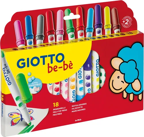 Vista 2 de GIOTTO be-bè Juego de bolígrafos de punta de fieltro para colorear para niños pequeños, bolígrafos jumbo, caja de 18 colores surtidos, súper