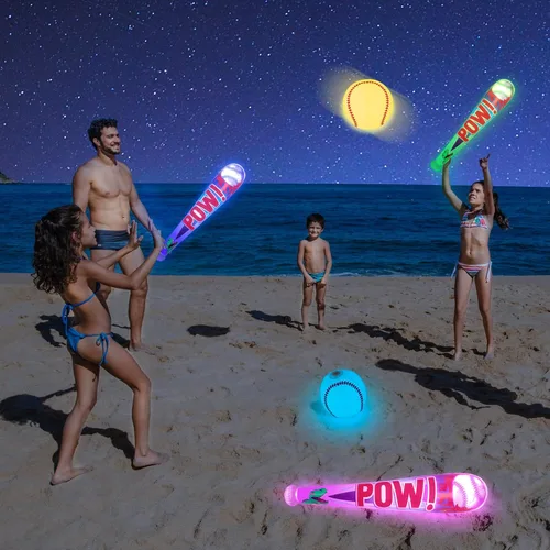 Vista 5 de Geefuun Juguetes de piscina, juegos de playa para niños, béisbol inflable con luz LED que brilla en la oscuridad, fiesta de murciélagos al aire
