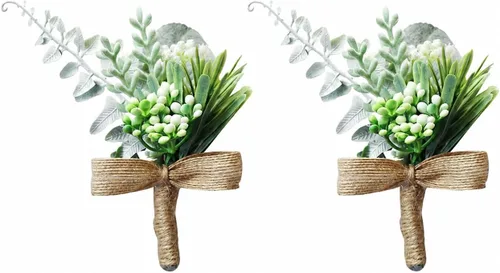 Vista 10 de ChezMax Ramillete artificial de flores hechas a mano con clip y cinta, 4 unidades para novia, novio, boda, fiesta de graduación