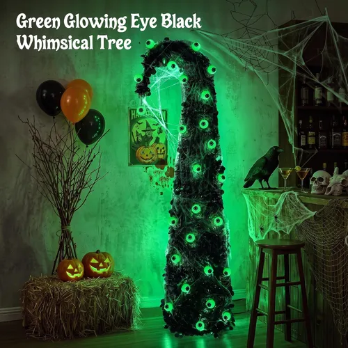 Vista 2 de Brizled Prelit Black Halloween Tree, 5 ft Lighted Fall Tree with Lights