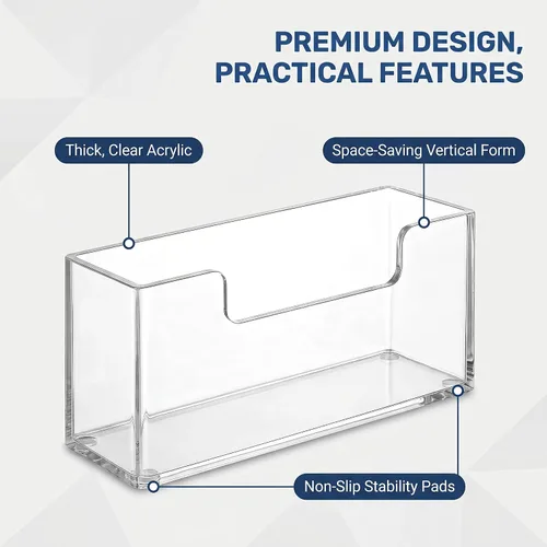 Vista 6 de Bandeja Soporte de Toallas de Invitados de Acrílico para Baño – Soporte Vertical para Toallas de Papel para Toallas de Mano Desechables, Organizador