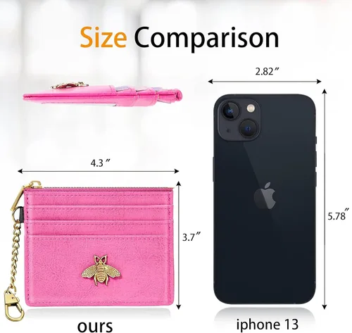 Vista 80 de SEAVILIA Tarjetero llavero cartera para mujer con ventana de identificación RFID monedero regalo abeja delgada minimalista pequeña cartera
