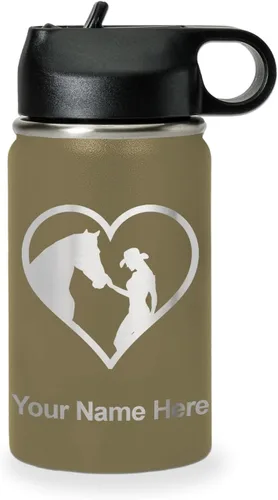 Vista 25 de LaserGram Botella de agua personalizada, corazón de vaquera de caballo, acero inoxidable de doble pared aislada al vacío con popote superior, regalo