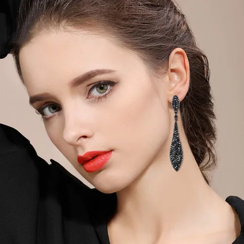 Vista 2 de EVER FAITH - Aretes largos de cristal austriaco para mujer, diseño de doble gota