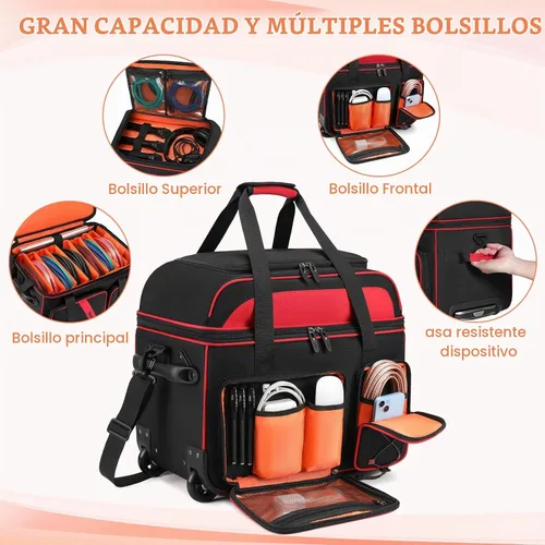 Vista 4 de DJ Cable Bag with Wheels for Equipment,Rolling Gig Bags for Musicians Naranja