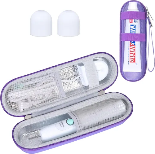 Vista 6 de khanka Estuche de viaje para cepillo de dientes eléctrico con 2 tapas de pasta de dientes compatible con Philips y Oral-B EVA Hard Shell, Mesh