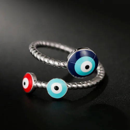 Vista 3 de Winssigma Anillo de mal de ojo para mujer, chapado en oro, circonita cúbica colorida para protección de fe turca para mujer
