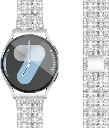 Vista 12 de Correa de diamantes compatible con Samsung Galaxy Watch 4 5 FE - Correa de 1.575 pulgadas con protector de pantalla, 0.787 pulgadas de liberación