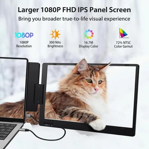 Vista 5 de KYY - Monitor portátil triple para portátil, extensor de pantalla USB-C FHD 1080P de 14'', pantalla IPS de computadora, pantalla triple, monitor