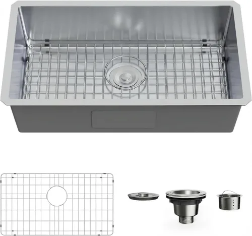 Vista 13 de Fregadero de cocina empotrable de 20" x 16" de acero inoxidable 304 de un solo compartimento montaje superior para bar con kit de drenaje y rejilla