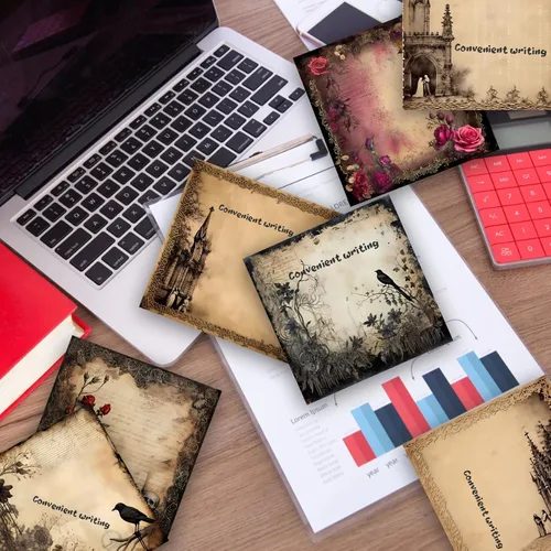 Vista 4 de 9 Piezas de Notas Adhesivas de Estilo Gótico, Blocs de Notas de Diseño Gótico, Notas Adhesivas de Estilo Gótico para Escuela, Oficina, Suministros