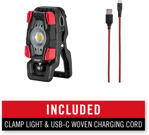 Vista 12 de Coast CL20R 1750 lúmenes recargable de doble potencia giratoria LED abrazadera magnética luz con haz de inundación gran angular, negro/rojo