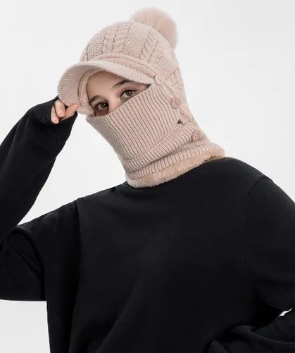 Vista 10 de HUAMULAN Gorro de invierno de una pieza para mujer, pasamontañas de forro polar, pasamontañas, máscara facial, bufanda, orejeras, esquí, nieve