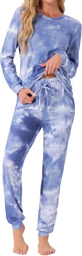 Vista 7 de cheibear Conjunto de pijama de manga larga para mujer, sudadera Kint con estampado de estrellas, ropa de dormir de 2 piezas Negro