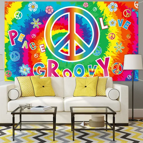 Vista 6 de Blulu Decoraciones de fiesta de los años 60, pancartas de amor y paz, carteles hippie para porche de los años 60, decoración de pared para fiestas