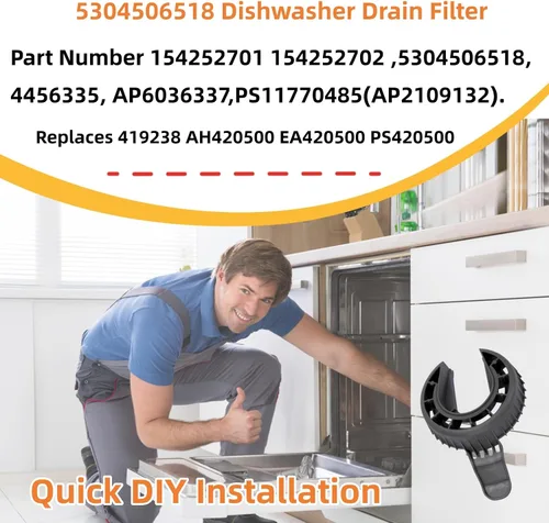 Vista 4 de Showingo Filtro de drenaje para lavavajillas 5304506518 154252701 compatible con lavavajillas Frigidaire, trampa de tierra para lavavajillas que