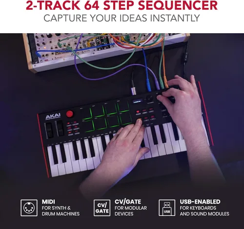 Vista 4 de Akai Professional MPK Mini Plus - Controlador de teclado MIDI USB con 37 teclas mini, 8 almohadillas MPC, secuenciador, E/S MIDI/CV/Gate, software