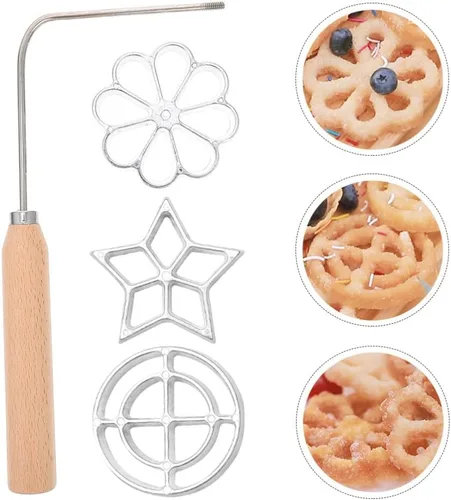 Vista 4 de BESTonZON Juego de timbales de roseta de aluminio para hornear gofres con mango de madera en forma de flor de estrella, molde sueco casero, molde