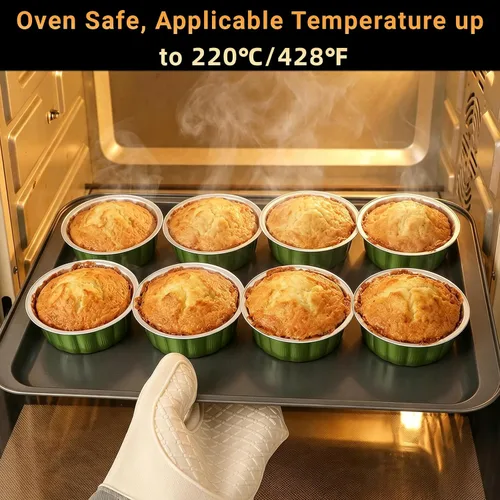 Vista 4 de Beasea Disposable Ramekins with Lids, 50 Pack 8oz 235ml Aluminum Foil Baking Cups with Lids, Aluminum Creme Brulee Ramekins Muffin Cupcake Pudding