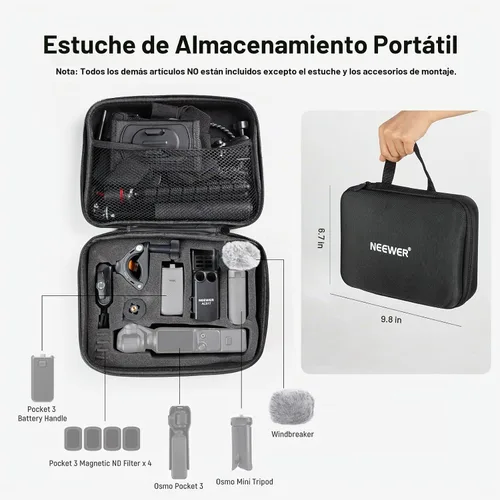 Vista 6 de NEEWER Basics Kit de Accesorios 16 en 1 Compatible con DJI OSMO Pocket 3, Mini Trípode, Varilla Selfie, Correa de Pecho, Montura Magnética