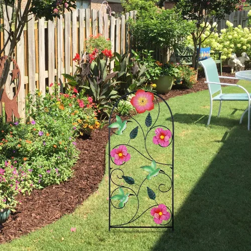 Vista 7 de YEAHOME Decoración de jardín para exteriores, estacas decorativas de colibrí de 33 pulgadas con flores rosas para decoración de jardín de primavera