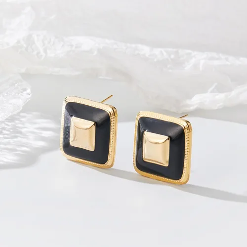 Vista 5 de Aretes gruesos de oro para mujer, aretes cuadrados de flor negra, aretes rojos llamativos, aretes delicados grandes retro, regalos de joyería