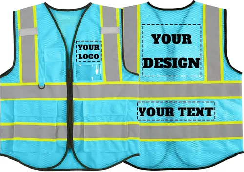 Vista 21 de Chaleco de seguridad reflectante de malla con logotipo personalizado con cremallera Chaleco de alta visibilidad para construcción al aire libre Ropa