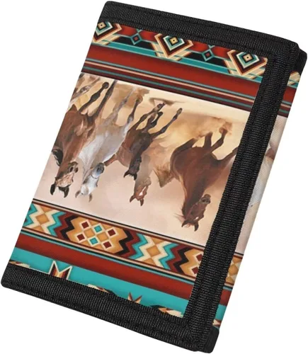 Vista 2 de Flashideas Carteras infantiles para niños, billetera triple a la moda para niñas, Caballos Aztecas, Minimalista