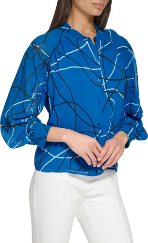 Vista 2 de Calvin Klein Blusa de manga larga con botones delanteros para mujer