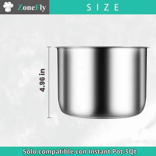 Vista 4 de ZoneFly para Instant Pot Inserto de Repuesto para Olla Interior de 3 Qt, Revestimiento de Olla de Cocina de Acero Inoxidable con Superficie Pulida