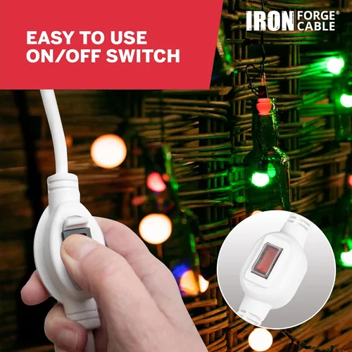 Vista 6 de Iron Forge Cable Cable de extensión blanco de 3 pies para exteriores con interruptor en línea impermeable IP65 de encendido/apagado, interruptor