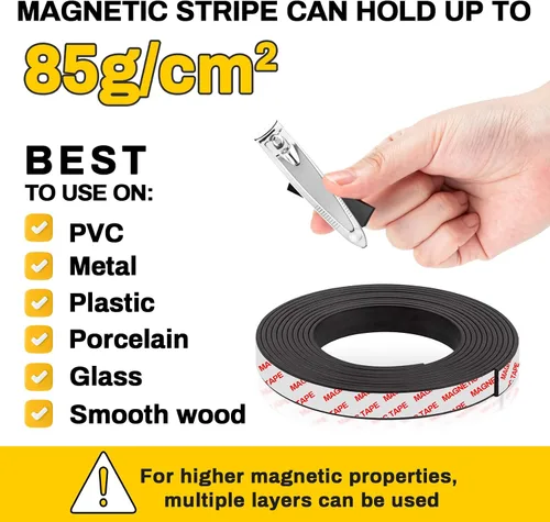 Vista 6 de Tiras de Cinta Magnética con Respaldo Adhesivo - Banda Magnética de Tiras Magnéticas con Adhesivo Fuerte Hojas Magnéticas Cortáveis Perfectas
