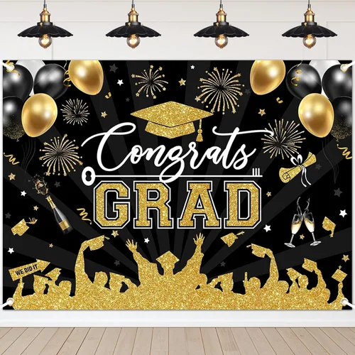 Vista 21 de Avezano Fondo de graduación Congrats Grad, decoraciones de fiesta de graduación de clase de 2026, fondo de sesión de fotos, felicitaciones