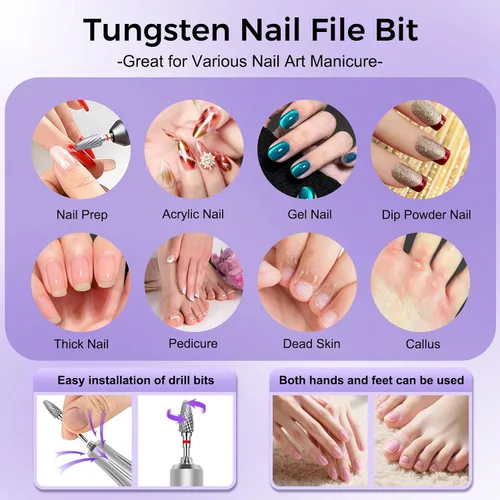 Vista 4 de Fantexy Juego de brocas para uñas acrílicas, 3/32 pulgadas, brocas profesionales de tungsteno para uñas, herramientas de arte de uñas, manicura