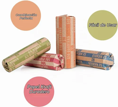 Vista 8 de Envoltorios de monedas 100 surtidos, envoltorios de rollos planos para monedas, incluyendo 30 cuartos, 30 centavos, 20 monedas de diez centavos, 20