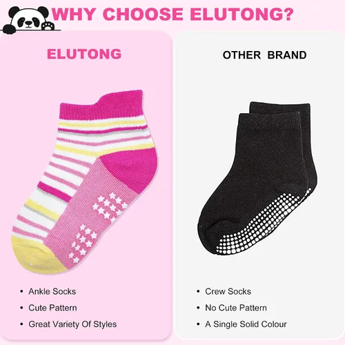 Vista 3 de ELUTONG - Calcetines para niños con agarre, antideslizantes, 12 pares para niños, niñas, bebés de 1 a 7 años