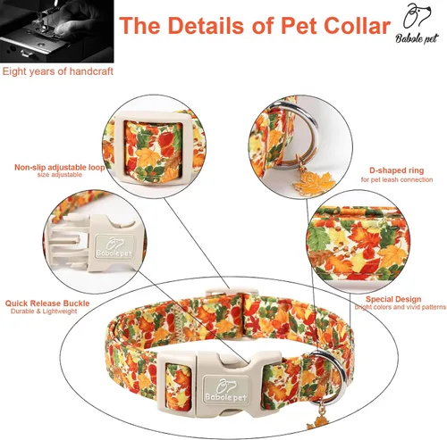 Vista 3 de Collar de otoño para perro, lindo collar de cachorro con hojas de otoño, ligero, cómodo, ajustable, para mascotas pequeñas, medianas y grandes