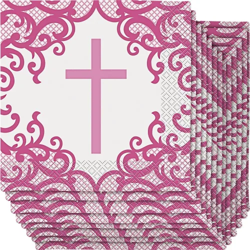 Vista 7 de Unique Fancy Blue Cross - Servilletas de almuerzo para la primera comunión (paquete de 16), elegantes y benditas esenciales para fiestas, perfectas