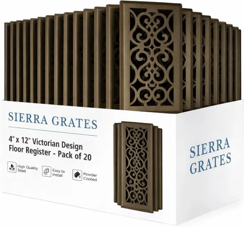 Vista 16 de Registro victoriano de piso de 4 x 10 pulgadas en acabado gris granito - Cubiertas de ventilación para piso del hogar - Cubiertas decorativas
