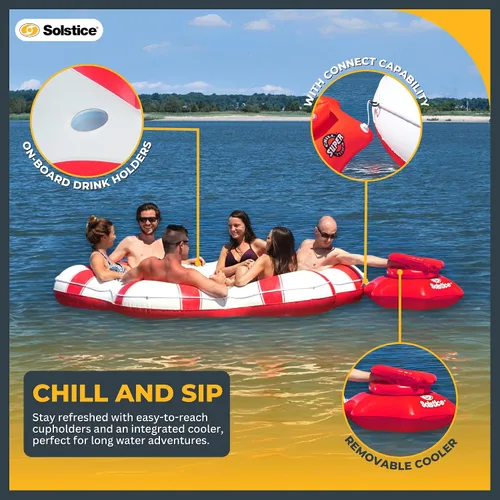 Vista 6 de SOLSTICE Super Chill - Tubo flotante inflable para 6 personas con portavasos, enfriador, parte inferior de malla, respaldo, asas de agarre