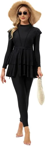 Vista 6 de Conjunto de 3 piezas de traje de baño para mujer, camiseta de manga larga, pantalones y hijab, traje de baño musulmán islámico de cuerpo completo