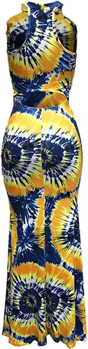 Vista 3 de Vestido largo halter de las mujeres, vestido de una sola pieza sin mangas con estampado teñido